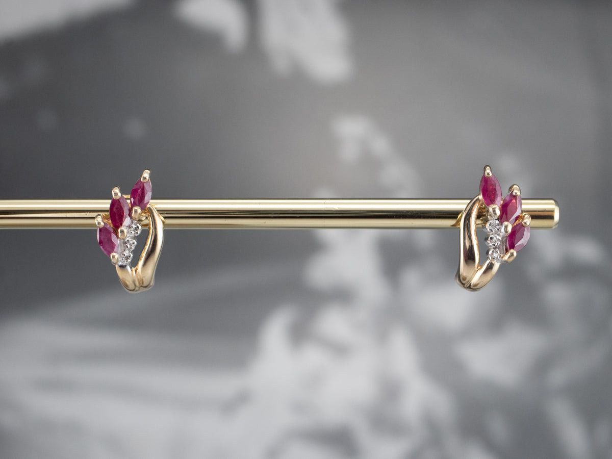 Marquise Ruby and Diamond Stud Earrings