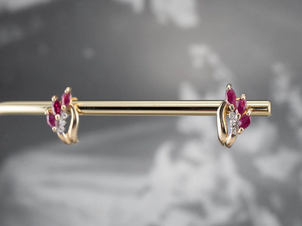 Marquise Ruby and Diamond Stud Earrings