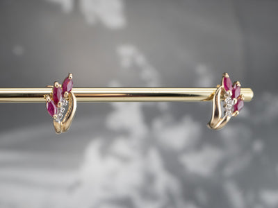 Marquise Ruby and Diamond Stud Earrings