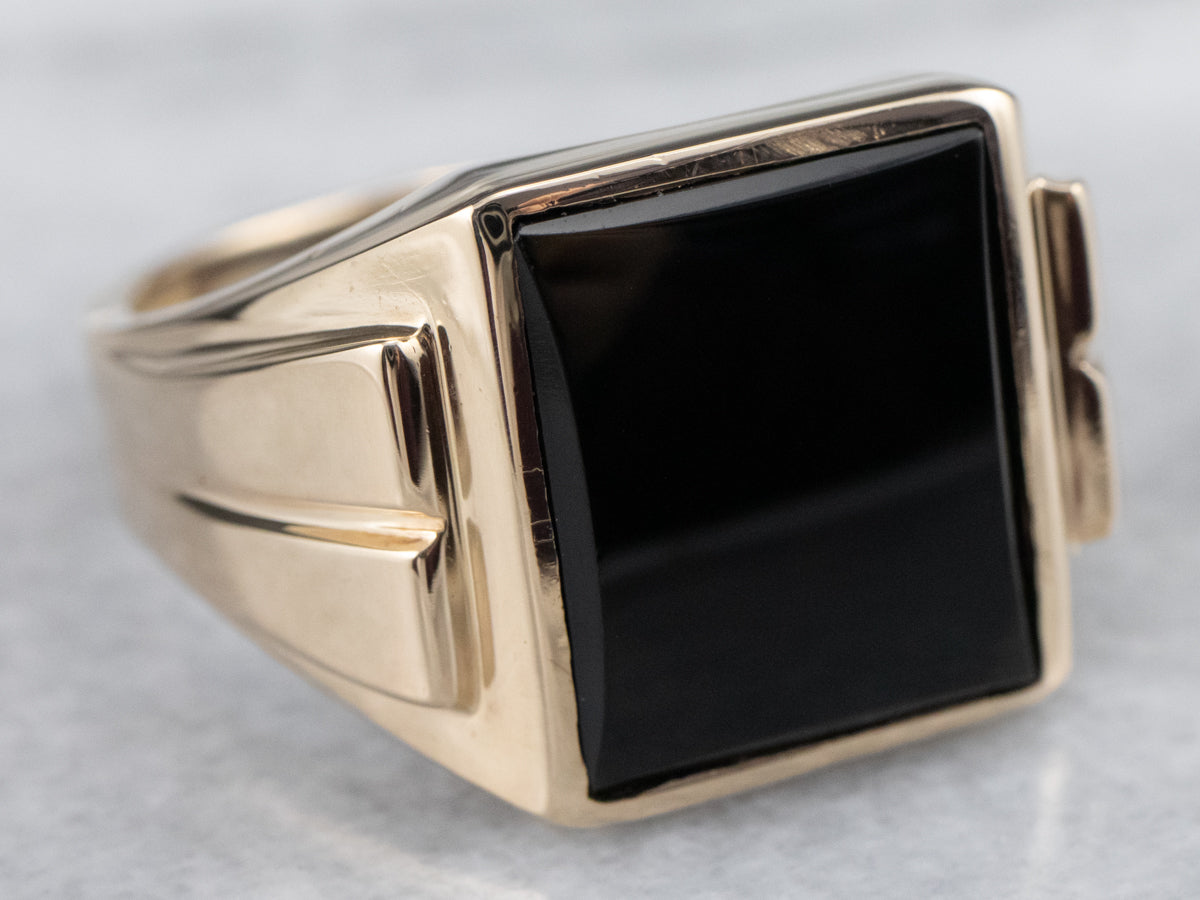thumbnail image 2 of Mens Stainless Steel Black Onyx Classic Ring – Gold Plated, 316L, Square Brilliant Cut – Sizes 8–13 2 of 3
