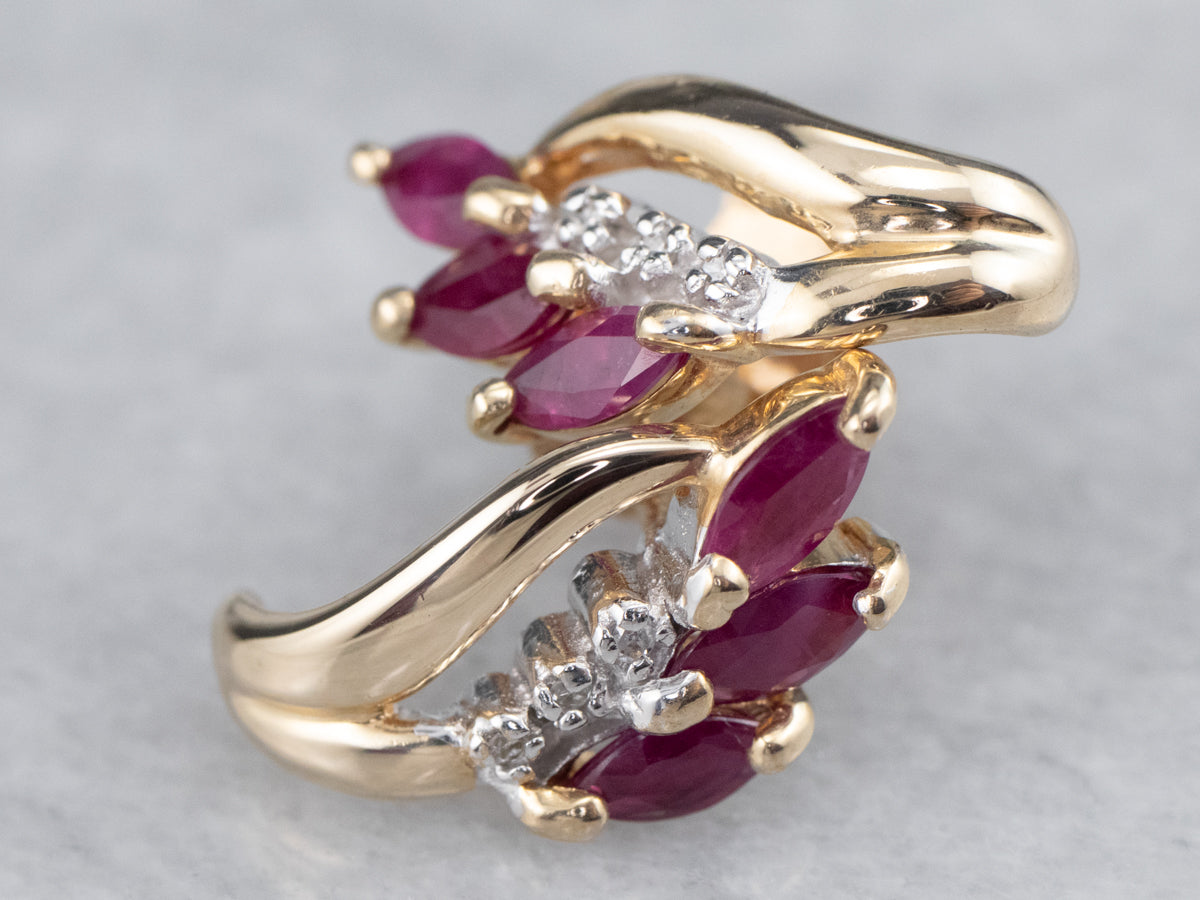 Marquise Ruby and Diamond Stud Earrings