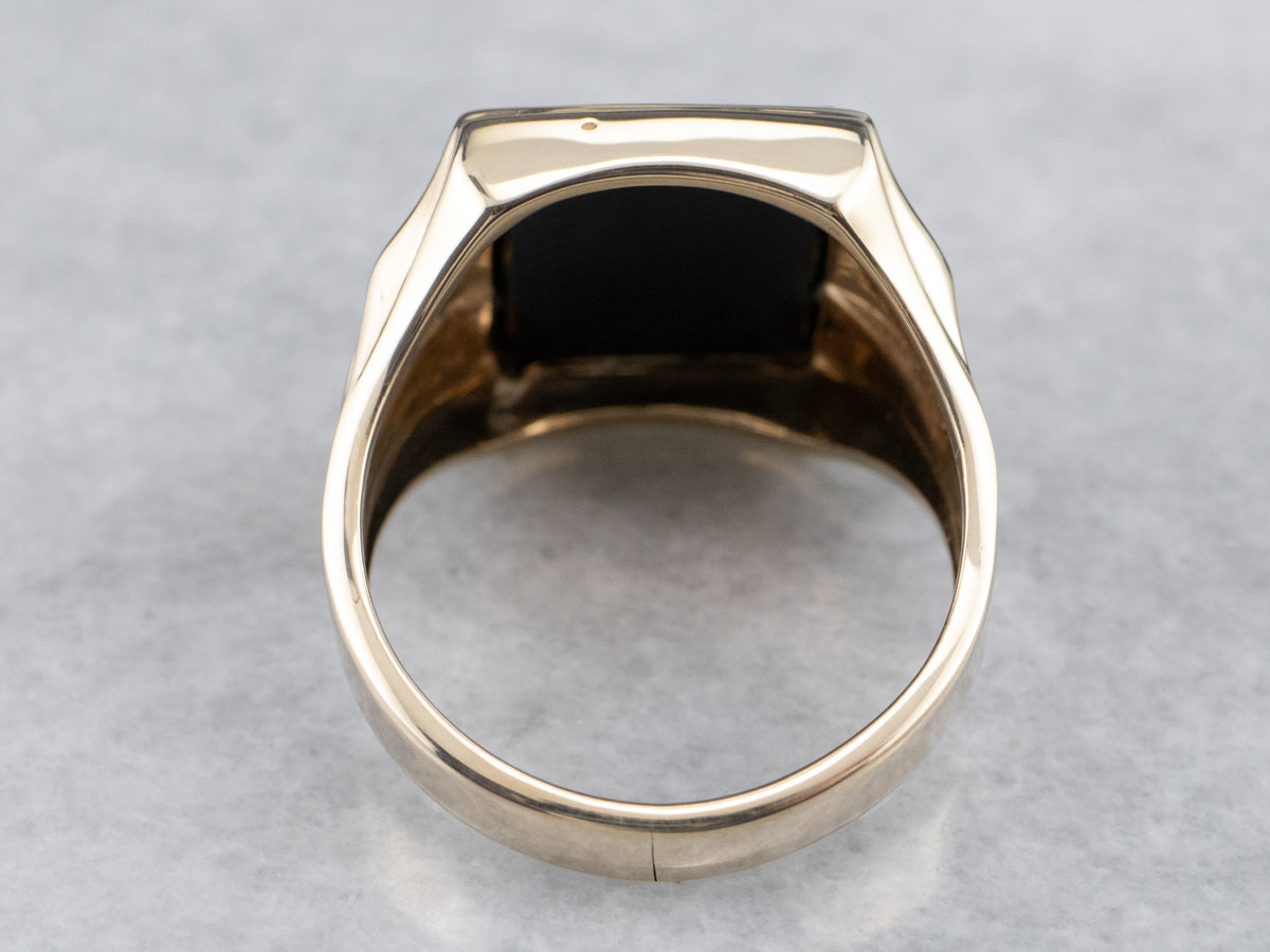 Anillo llamativo de ónix negro clásico para hombre