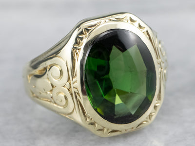 Antique Green Gold Tourmaline Statement Ring