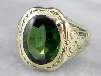 Antique Green Gold Tourmaline Statement Ring