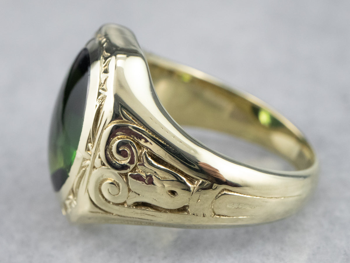 Antique Green Gold Tourmaline Statement Ring