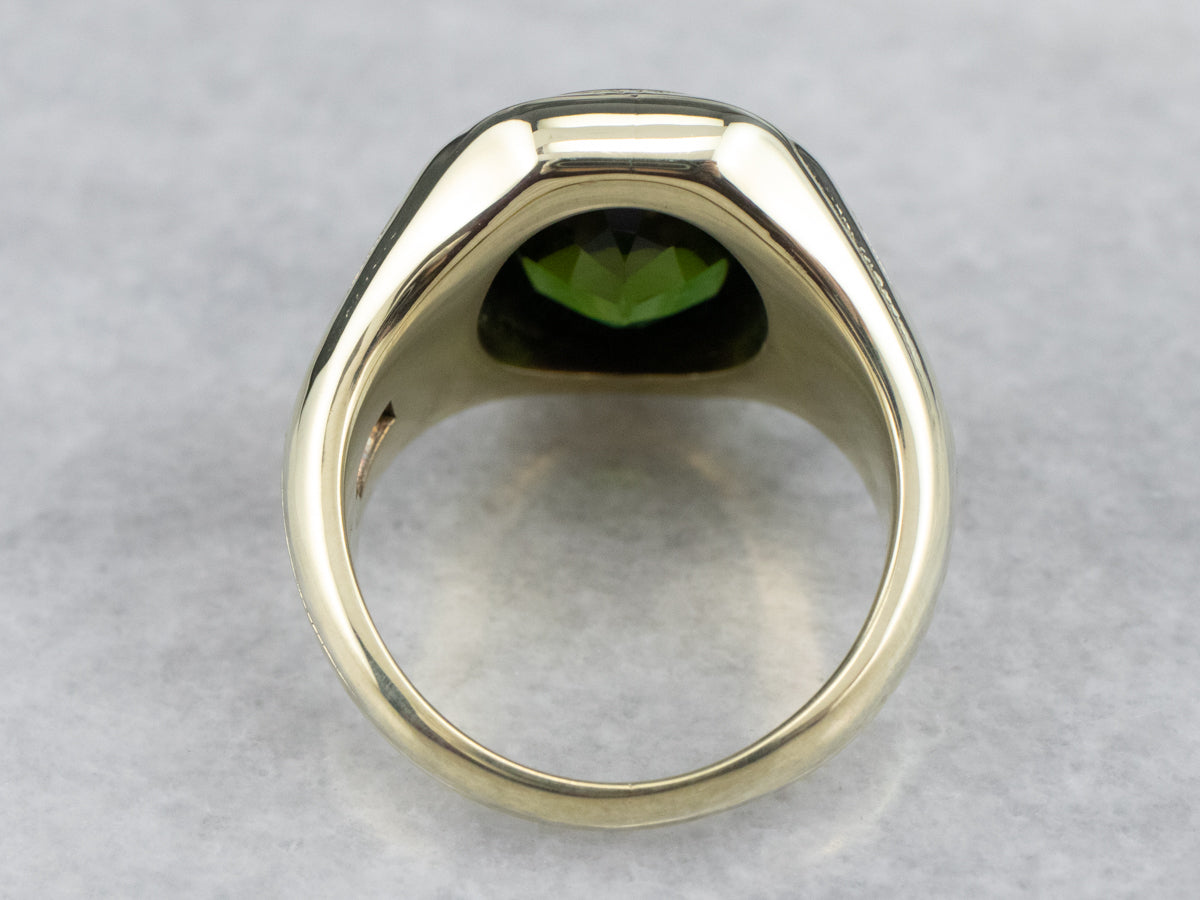Antique Green Gold Tourmaline Statement Ring