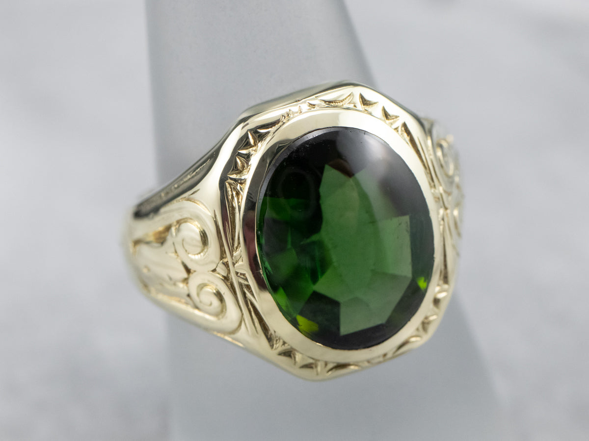 Antique Green Gold Tourmaline Statement Ring