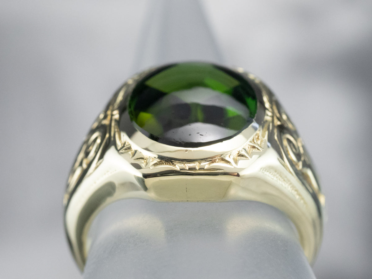 Antique Green Gold Tourmaline Statement Ring