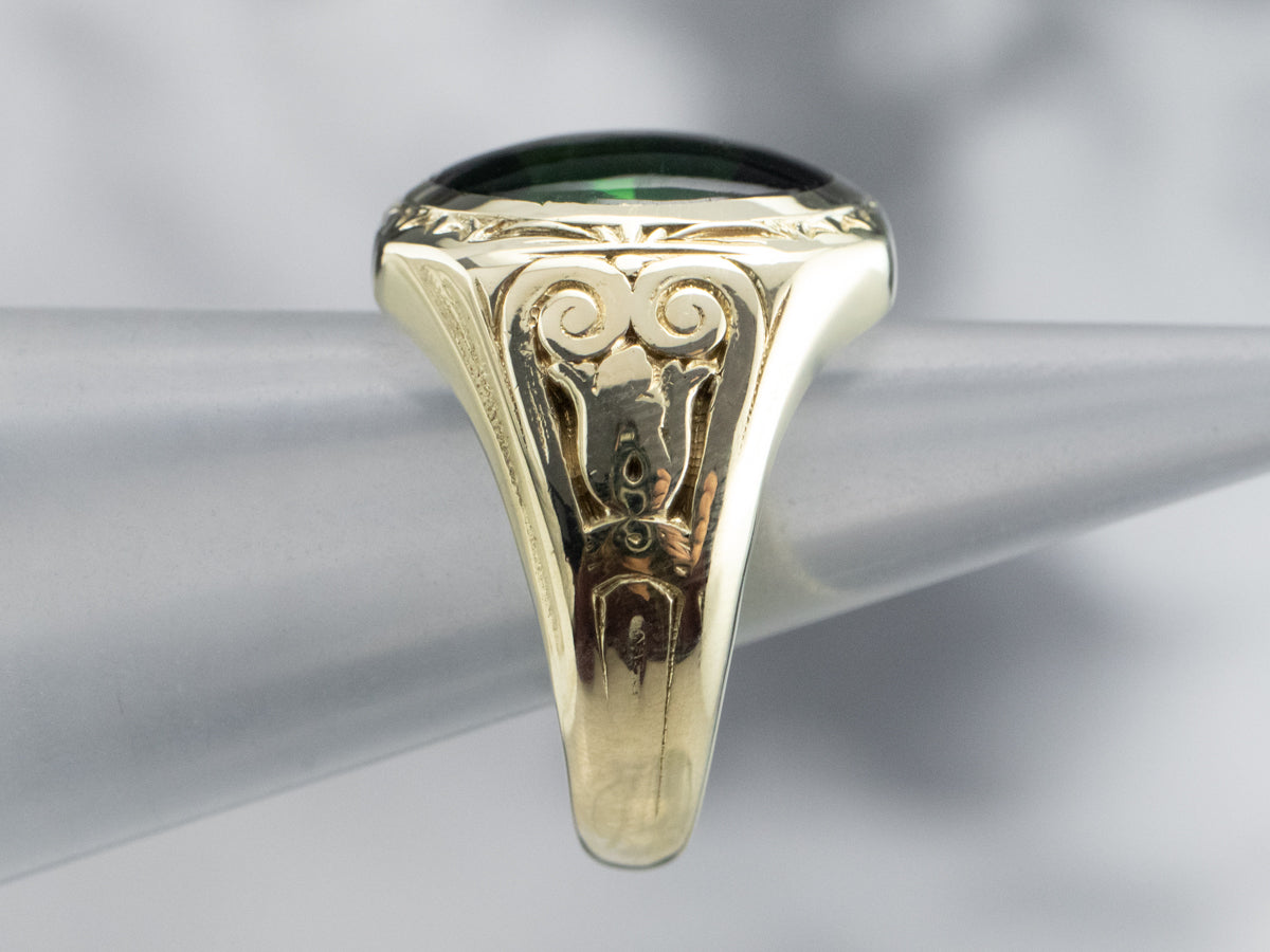 Antique Green Gold Tourmaline Statement Ring