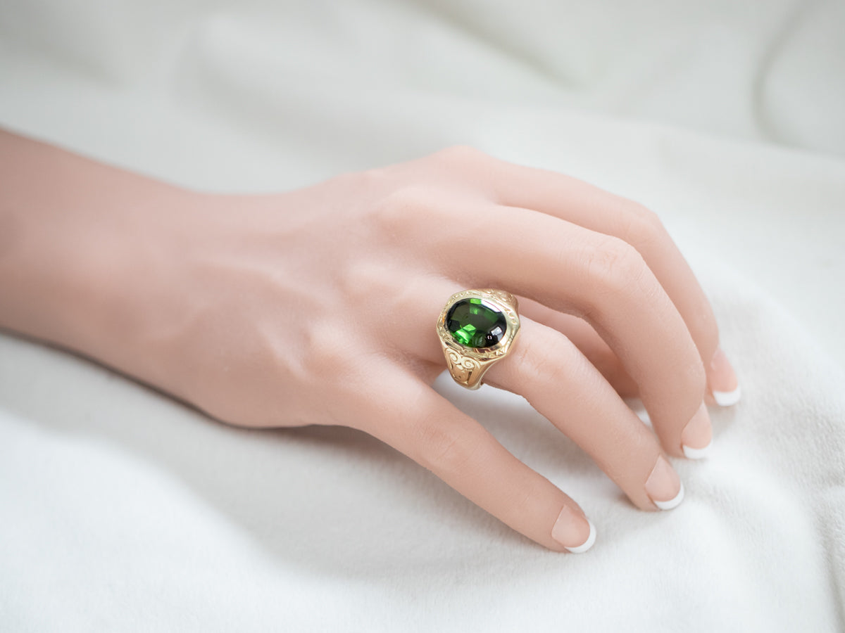 Antique Green Gold Tourmaline Statement Ring