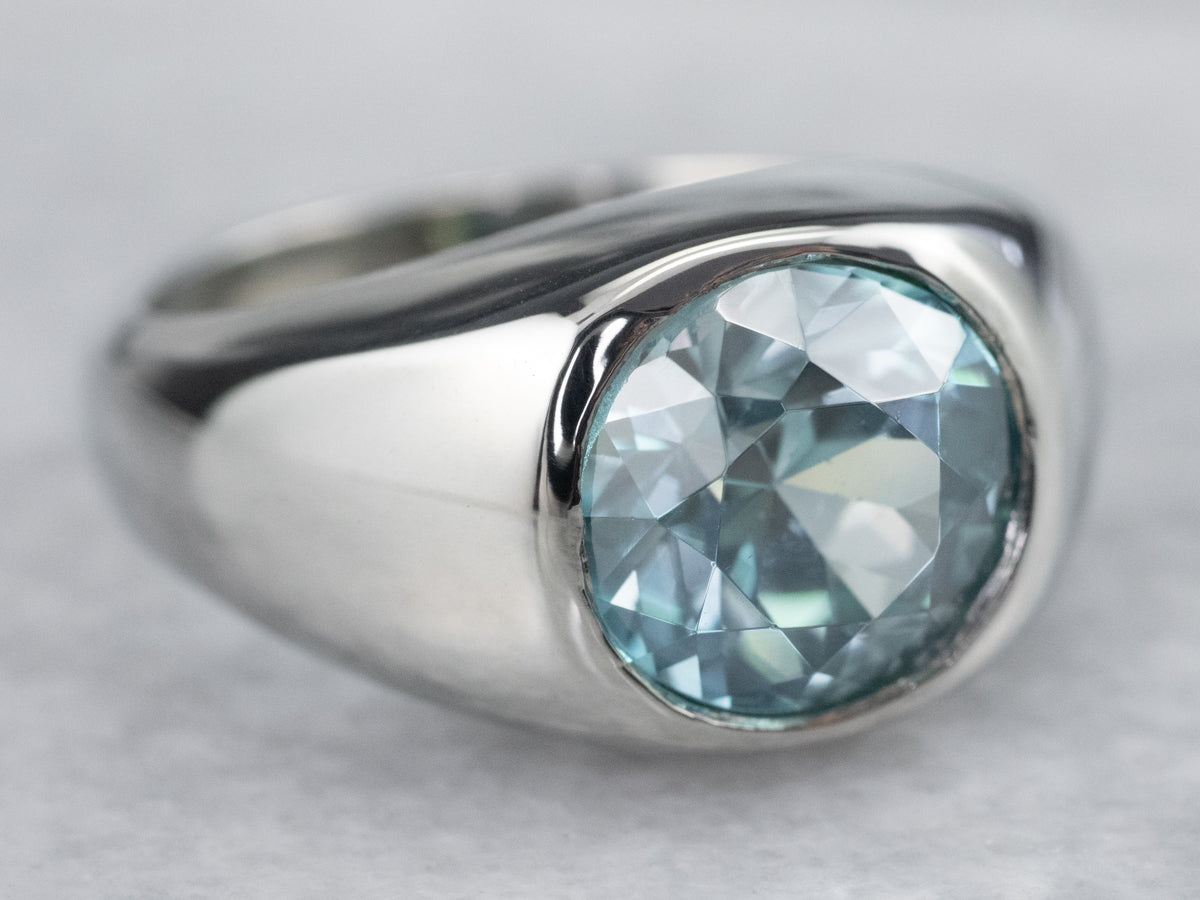 Unisex Bezel Set Blue Zircon Ring