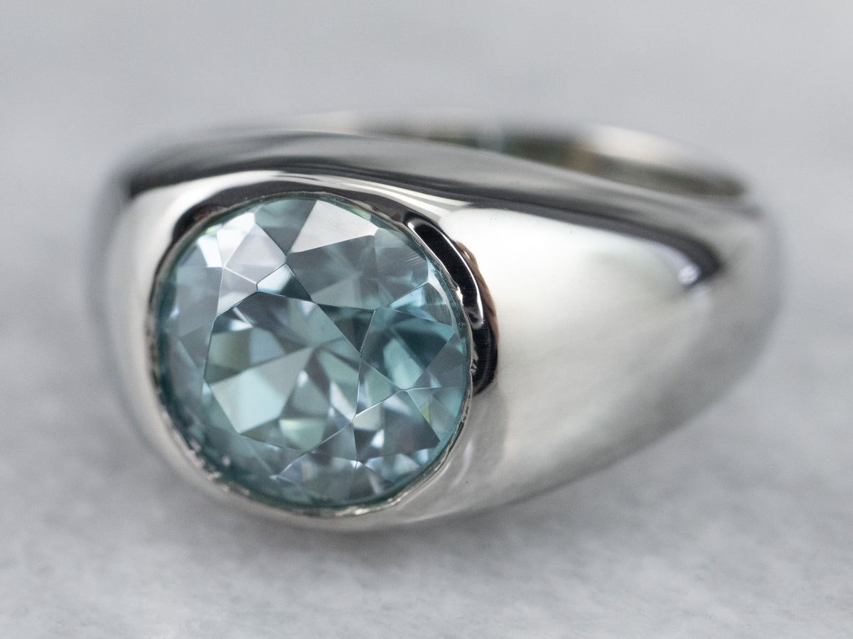Unisex Bezel Set Blue Zircon Ring