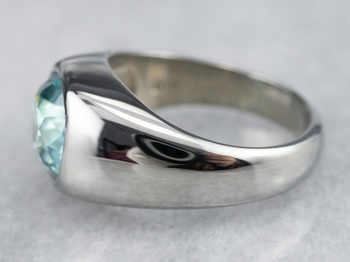 Unisex Bezel Set Blue Zircon Ring