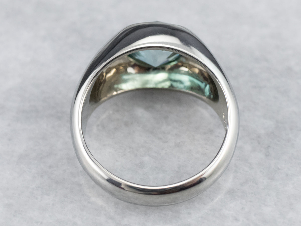 Unisex Bezel Set Blue Zircon Ring