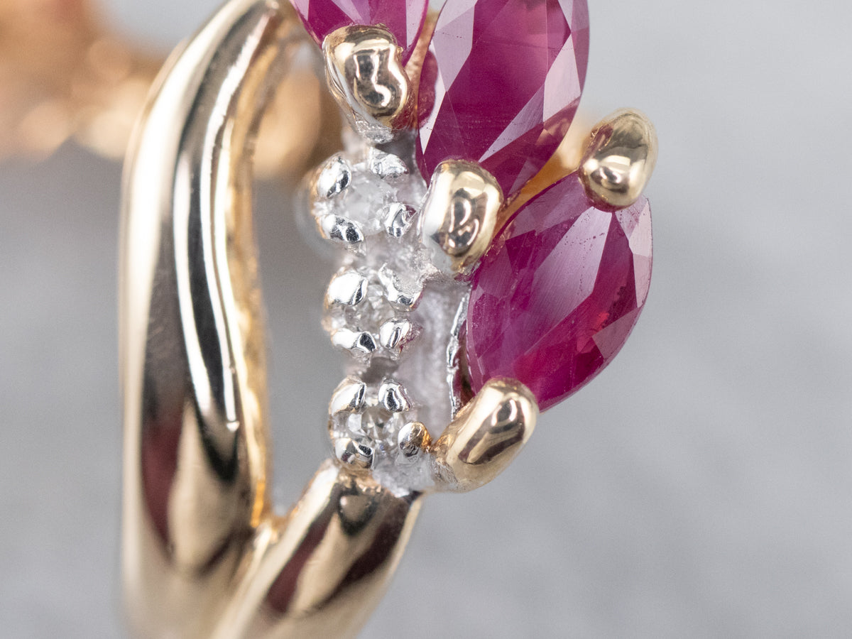 Marquise Ruby and Diamond Stud Earrings
