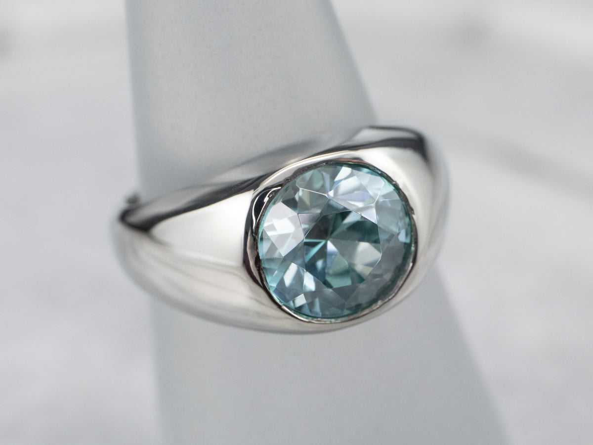 Unisex Bezel Set Blue Zircon Ring