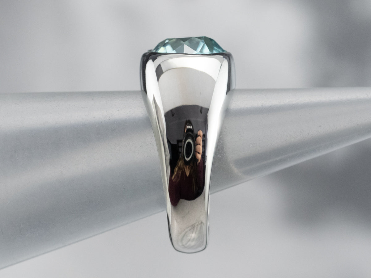 Unisex Bezel Set Blue Zircon Ring