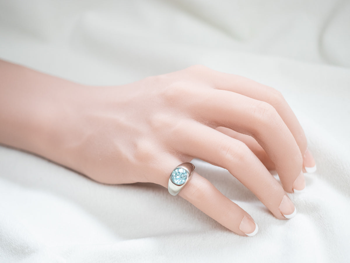 Unisex Bezel Set Blue Zircon Ring