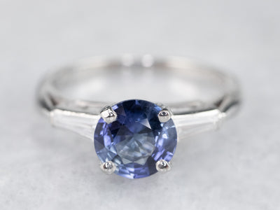 Retro Sapphire Platinum Engagement Ring