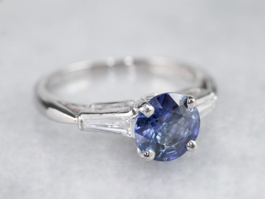 Retro Sapphire Platinum Engagement Ring