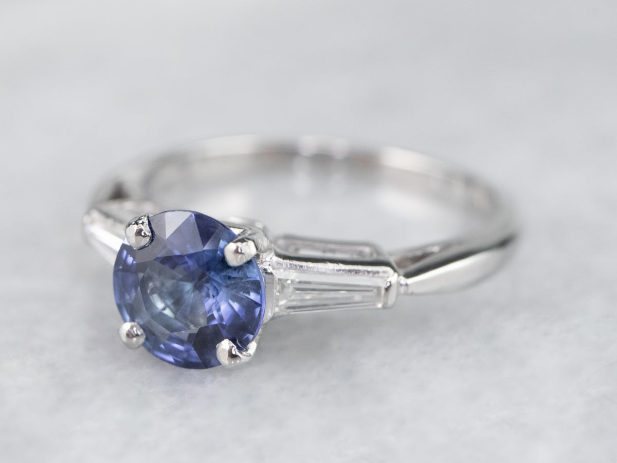 Retro Sapphire Platinum Engagement Ring