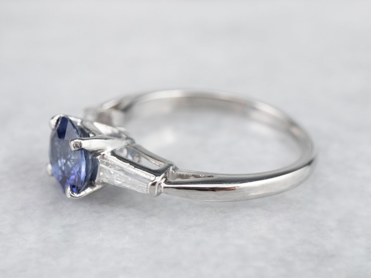 Retro Sapphire Platinum Engagement Ring