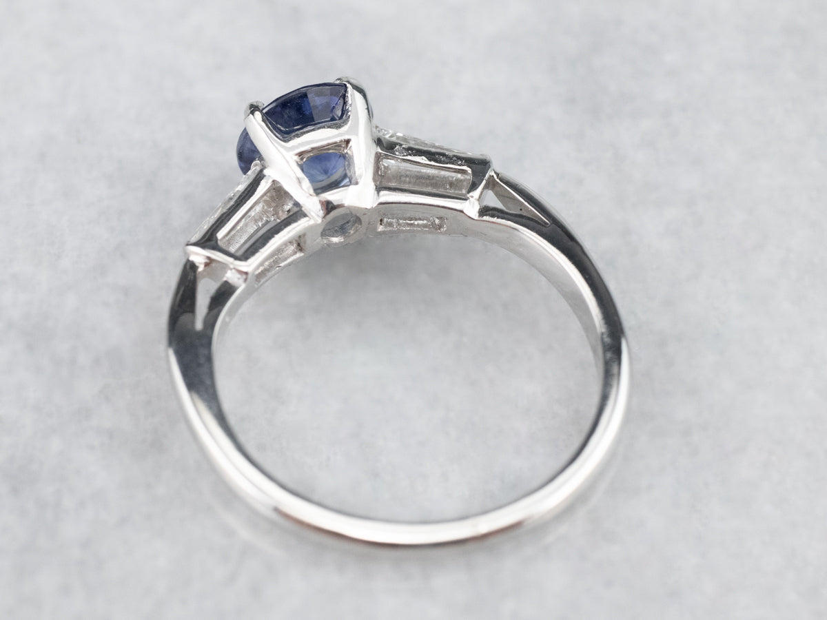 Retro Sapphire Platinum Engagement Ring