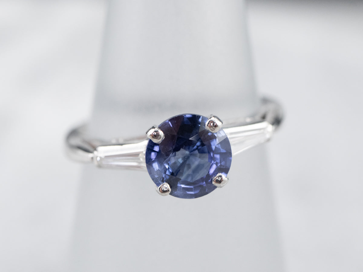Retro Sapphire Platinum Engagement Ring