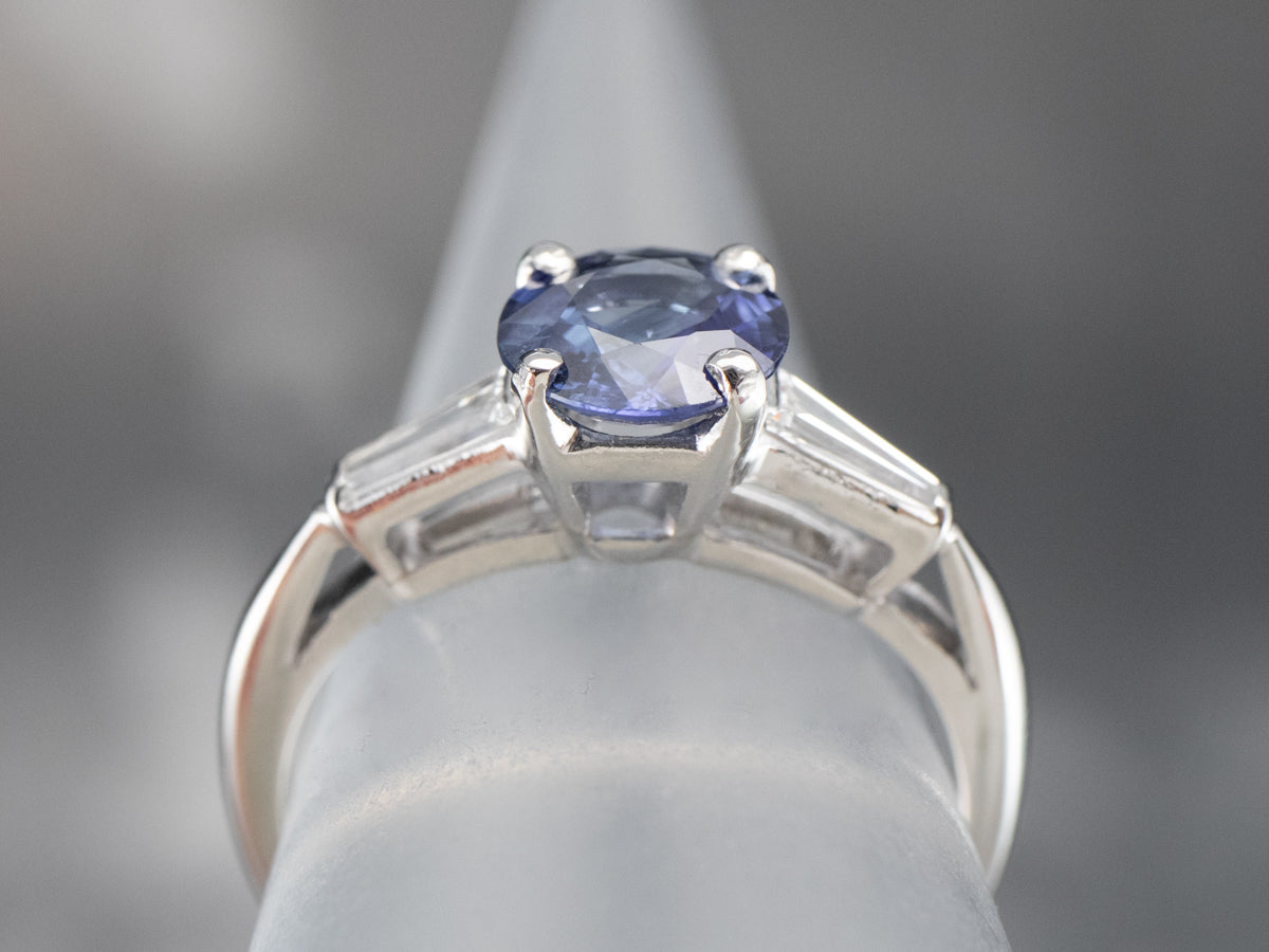 Retro Sapphire Platinum Engagement Ring
