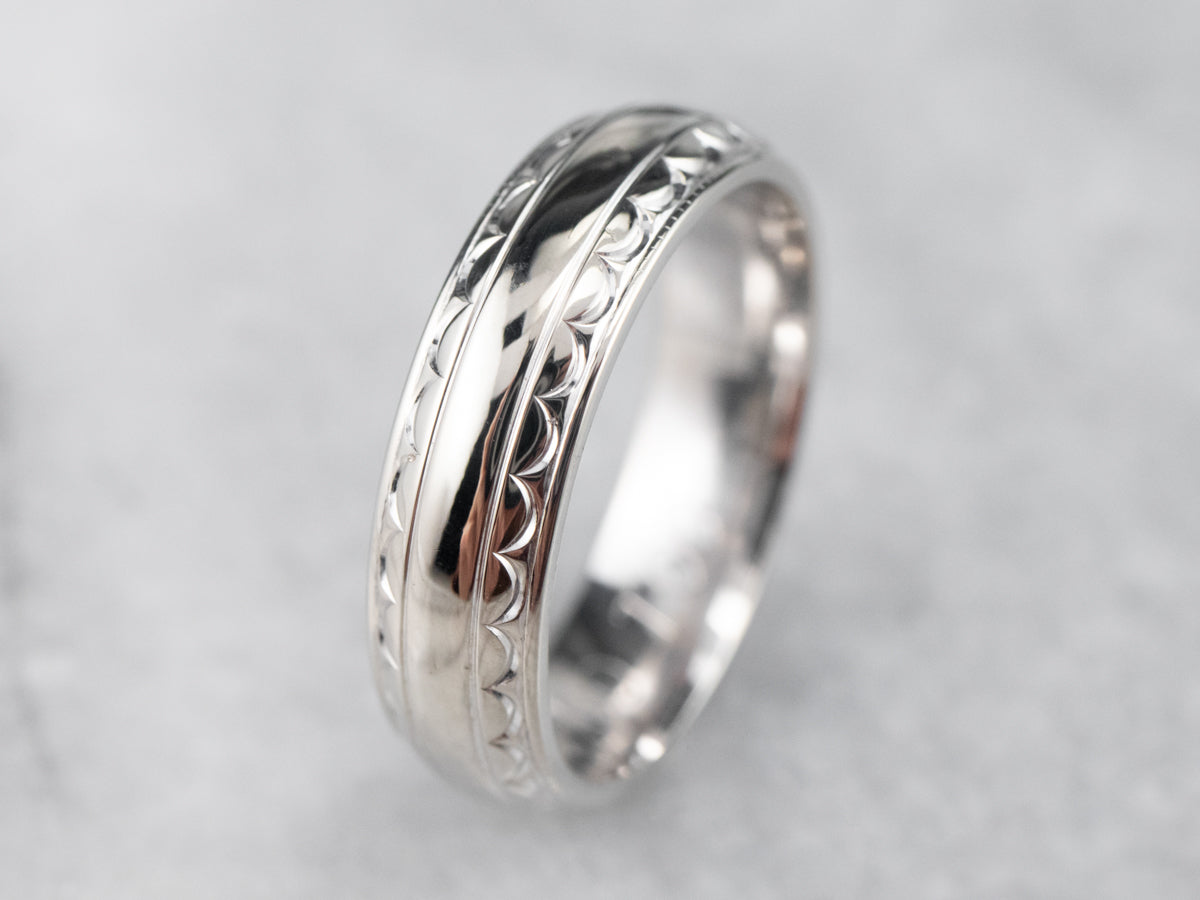 White Gold Unisex Pattern Band