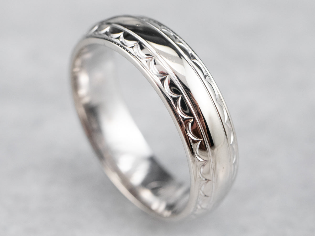 White Gold Unisex Pattern Band