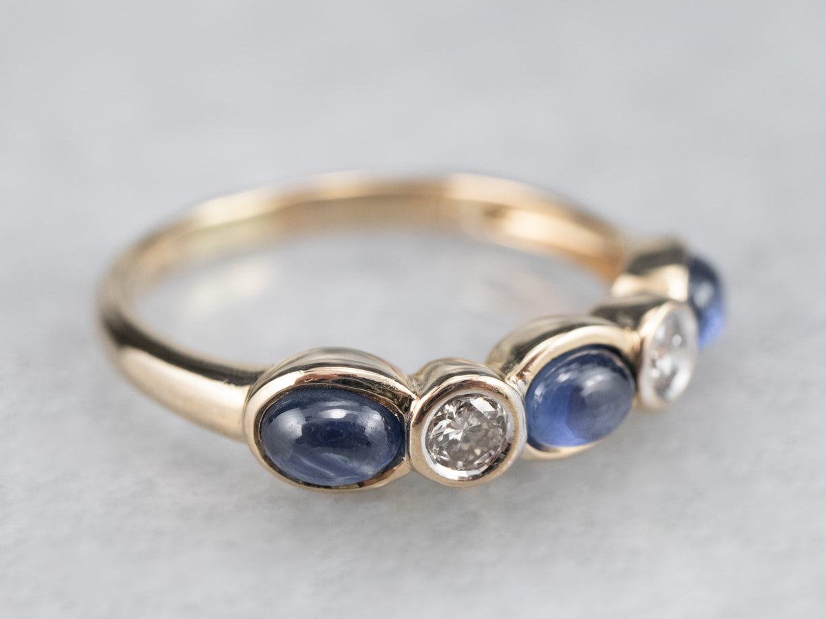 Sapphire Cabochon and Diamond Band