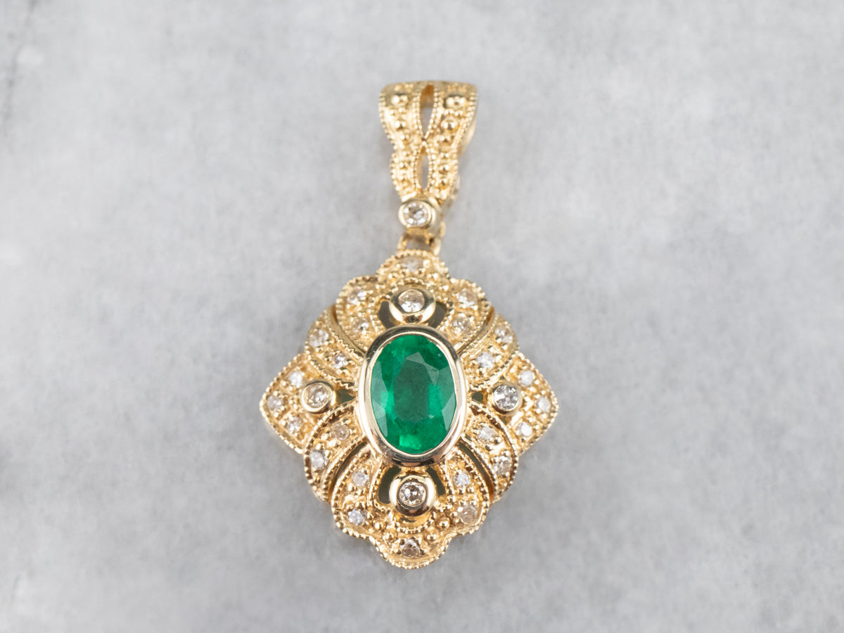 Modern Gold Bezel-Set Emerald Pendant