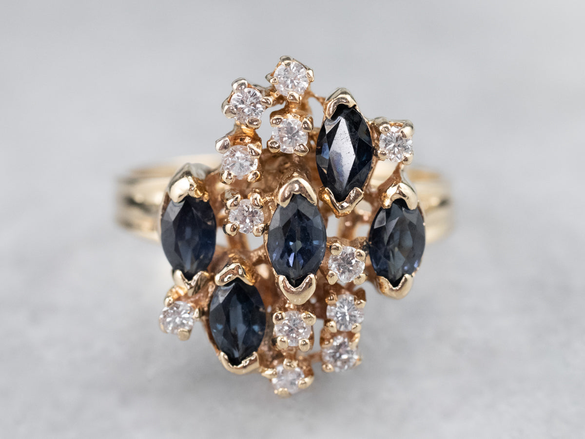 Vintage Sapphire and Diamond Cluster Ring