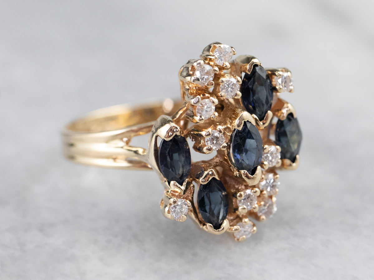 Vintage Sapphire and Diamond Cluster Ring