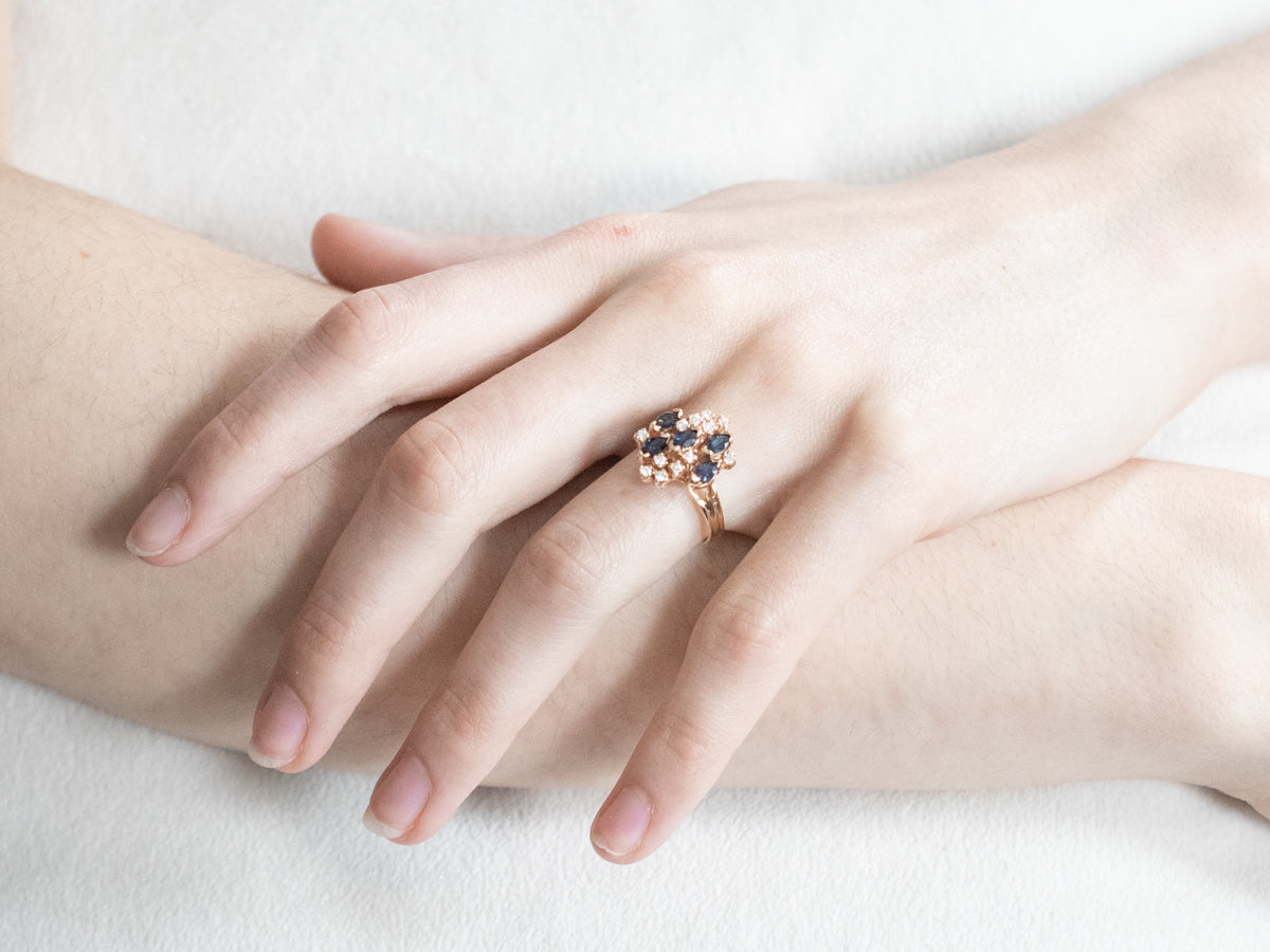 Vintage Sapphire and Diamond Cluster Ring