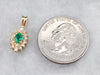 Gold Emerald and Diamond Halo Pendant