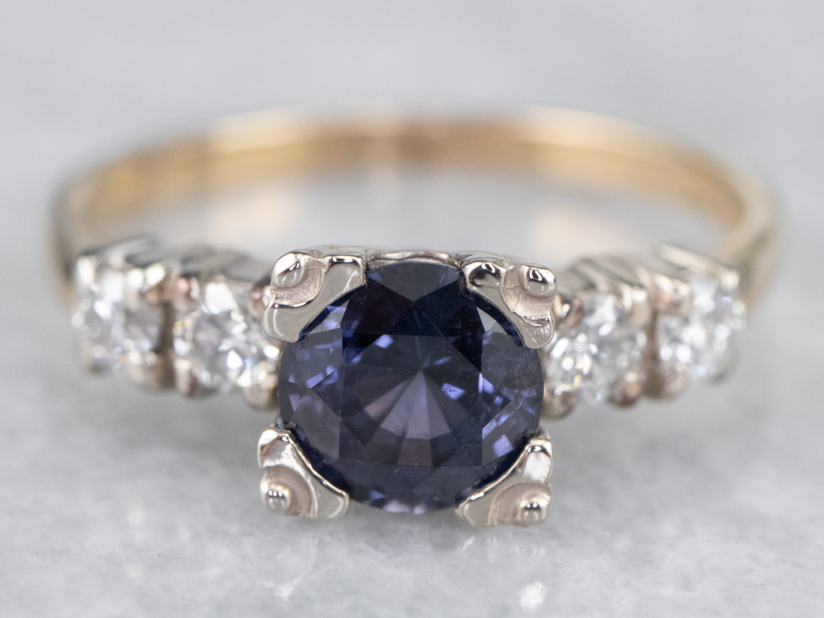 Retro Era Sapphire and Diamond Engagement Ring