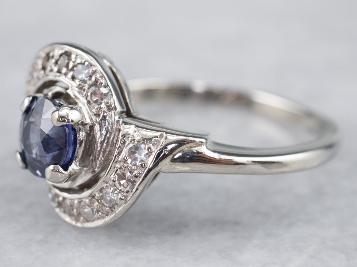 Retro Sapphire and Diamond Bypass Cocktail Ring