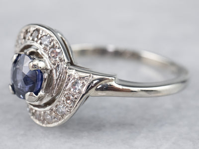 Retro Sapphire and Diamond Bypass Cocktail Ring