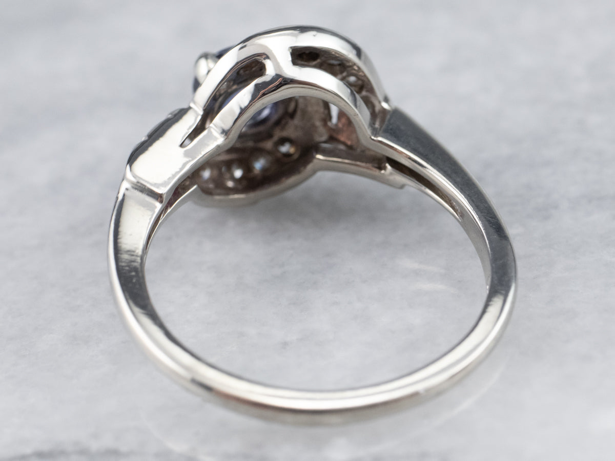 Retro Sapphire and Diamond Bypass Cocktail Ring