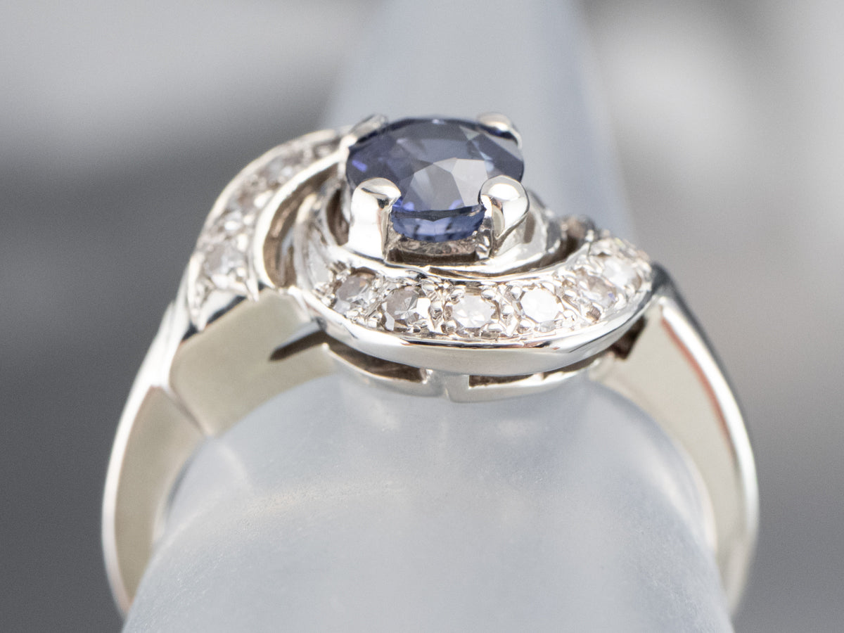 Retro Sapphire and Diamond Bypass Cocktail Ring