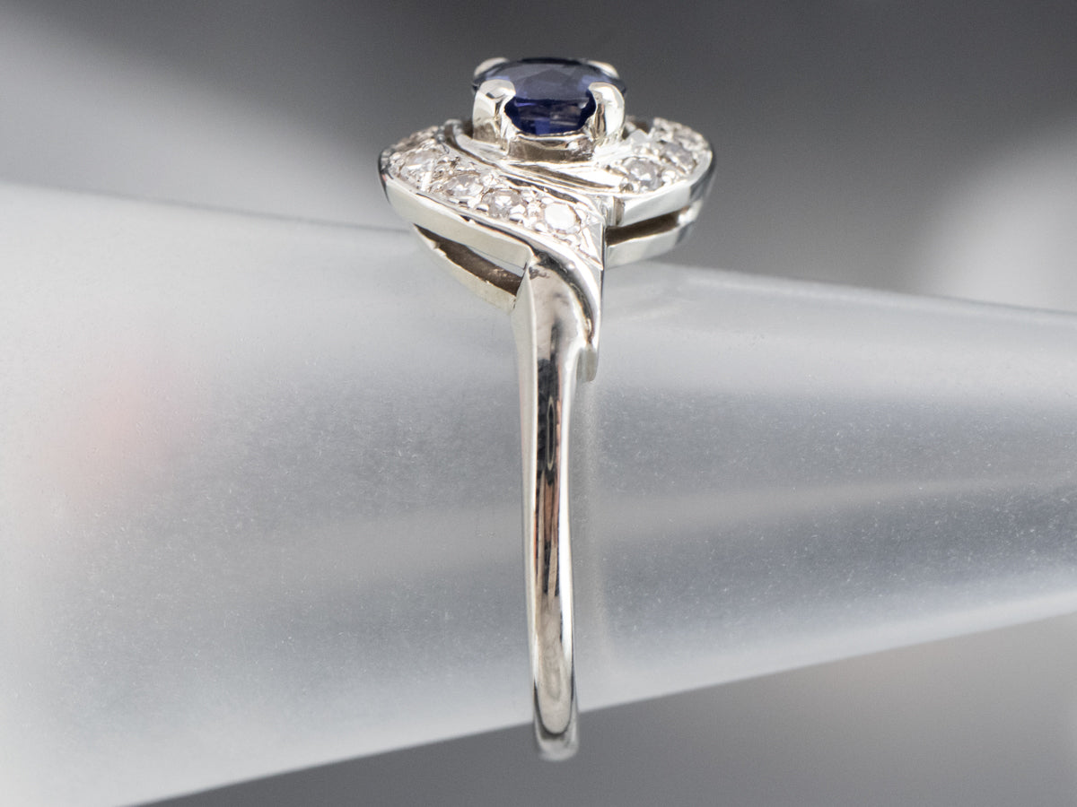 Retro Sapphire and Diamond Bypass Cocktail Ring