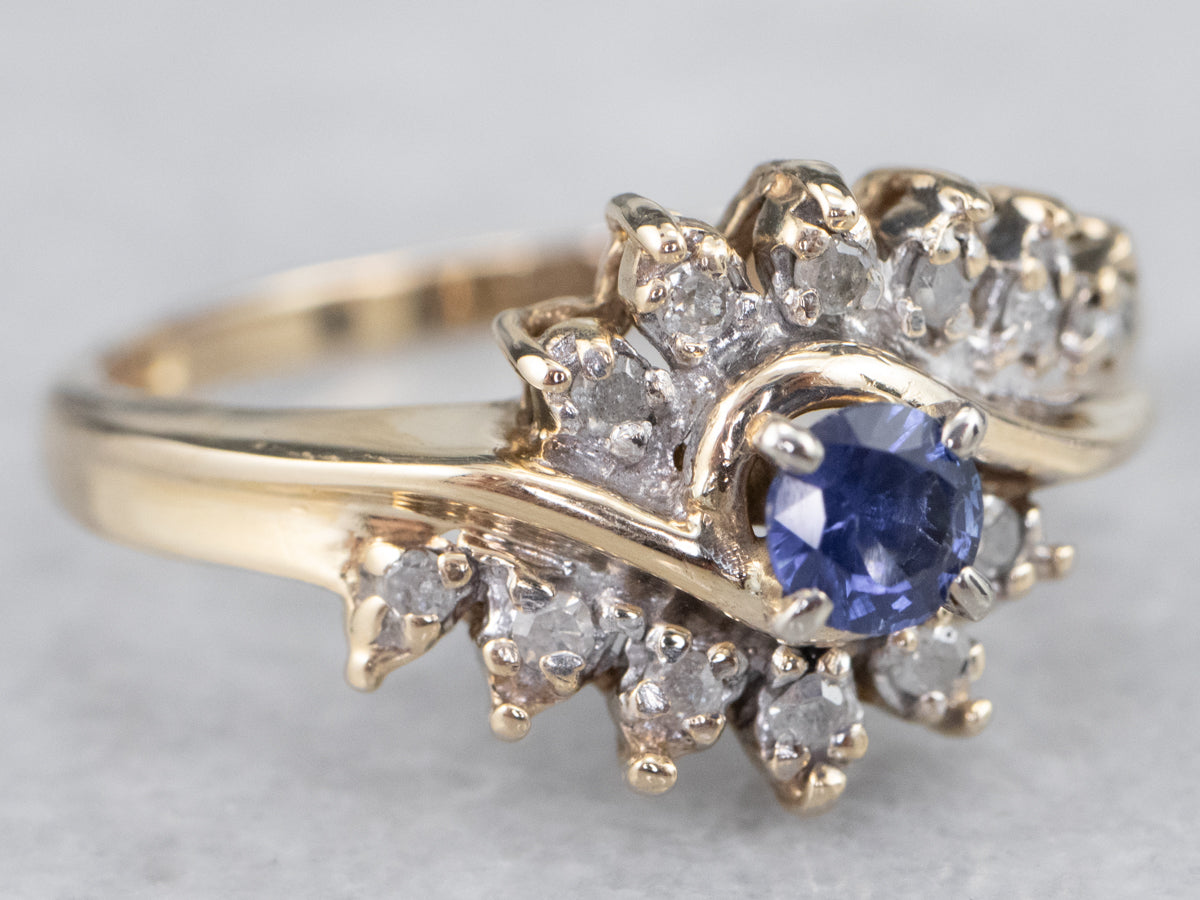 Gold Sapphire and Diamond Bypass Ring