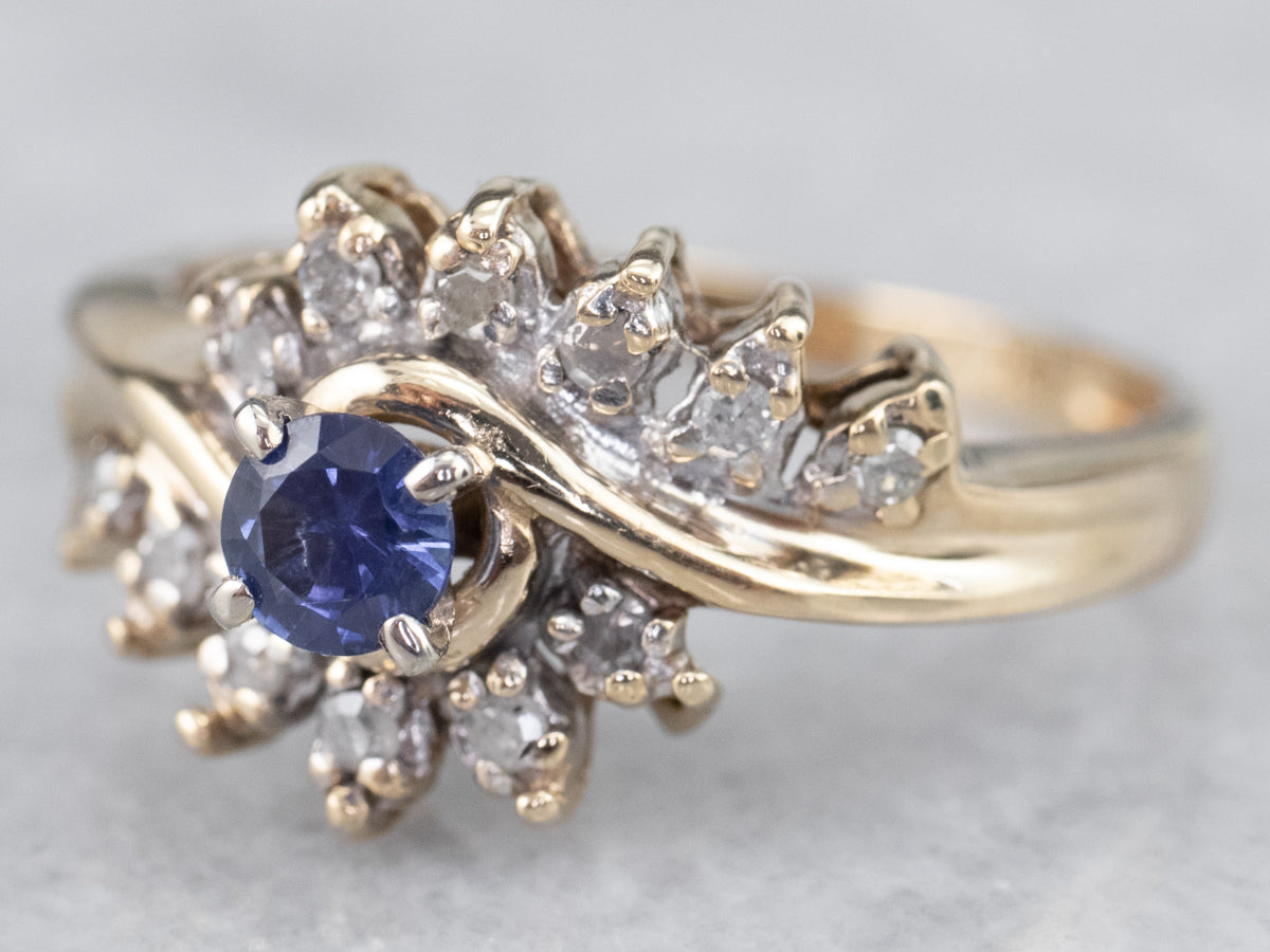 Gold Sapphire and Diamond Bypass Ring