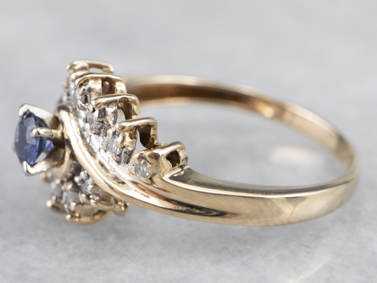 Gold Sapphire and Diamond Bypass Ring