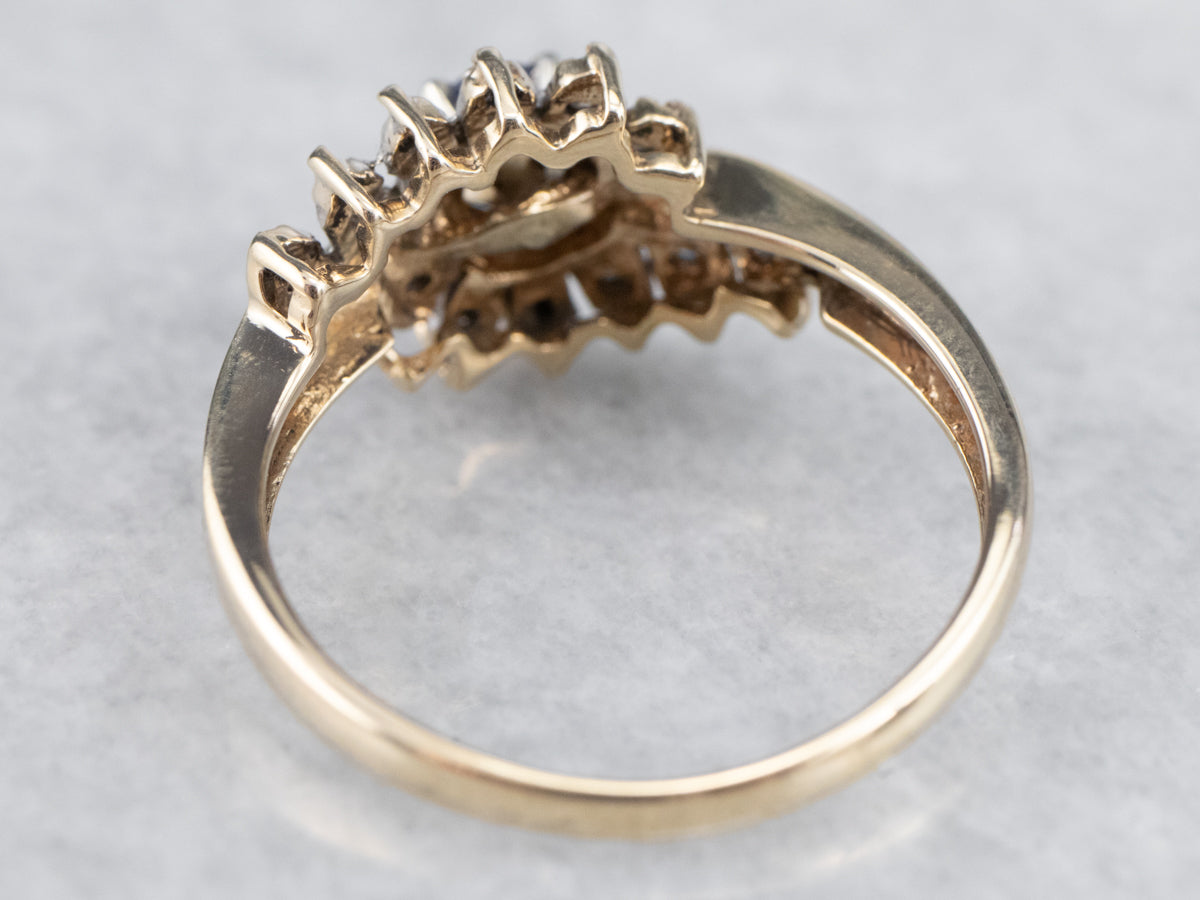 Gold Sapphire and Diamond Bypass Ring