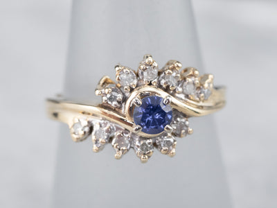 Gold Sapphire and Diamond Bypass Ring