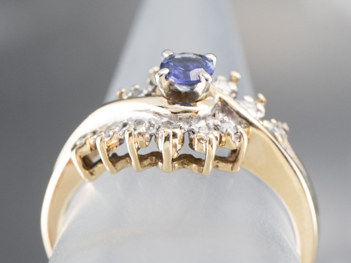 Gold Sapphire and Diamond Bypass Ring