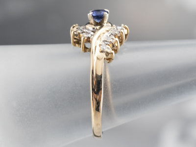 Gold Sapphire and Diamond Bypass Ring